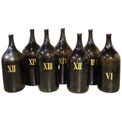 Large Antique French Hand Blown and Painted Wine Bottles, Normandy, Circa 1880s