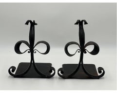 Large Antique French Hand Forged Iron Fleur-De-Lis Bookends