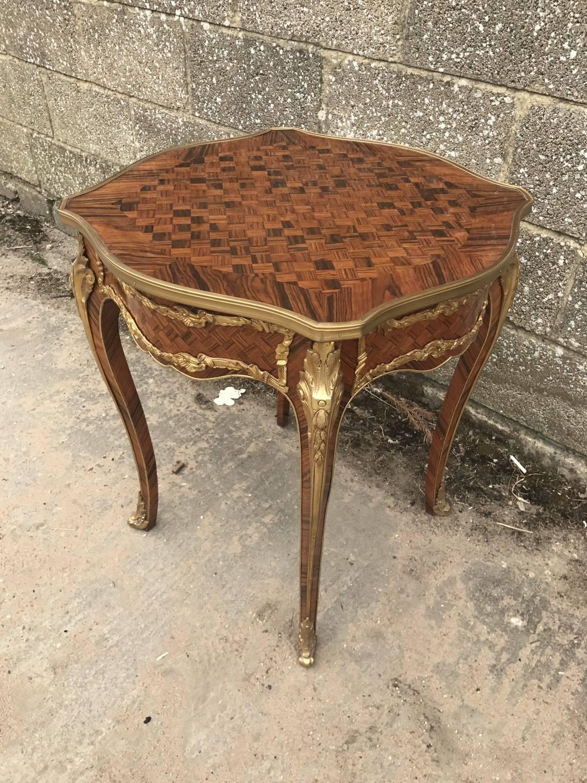 Large Antique French Inlaid and Bronze Plant Stand, Table For Sale 1