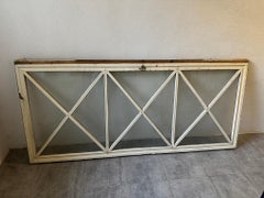 Large Antique French Interior Transom Window in Painted Wood and Glass