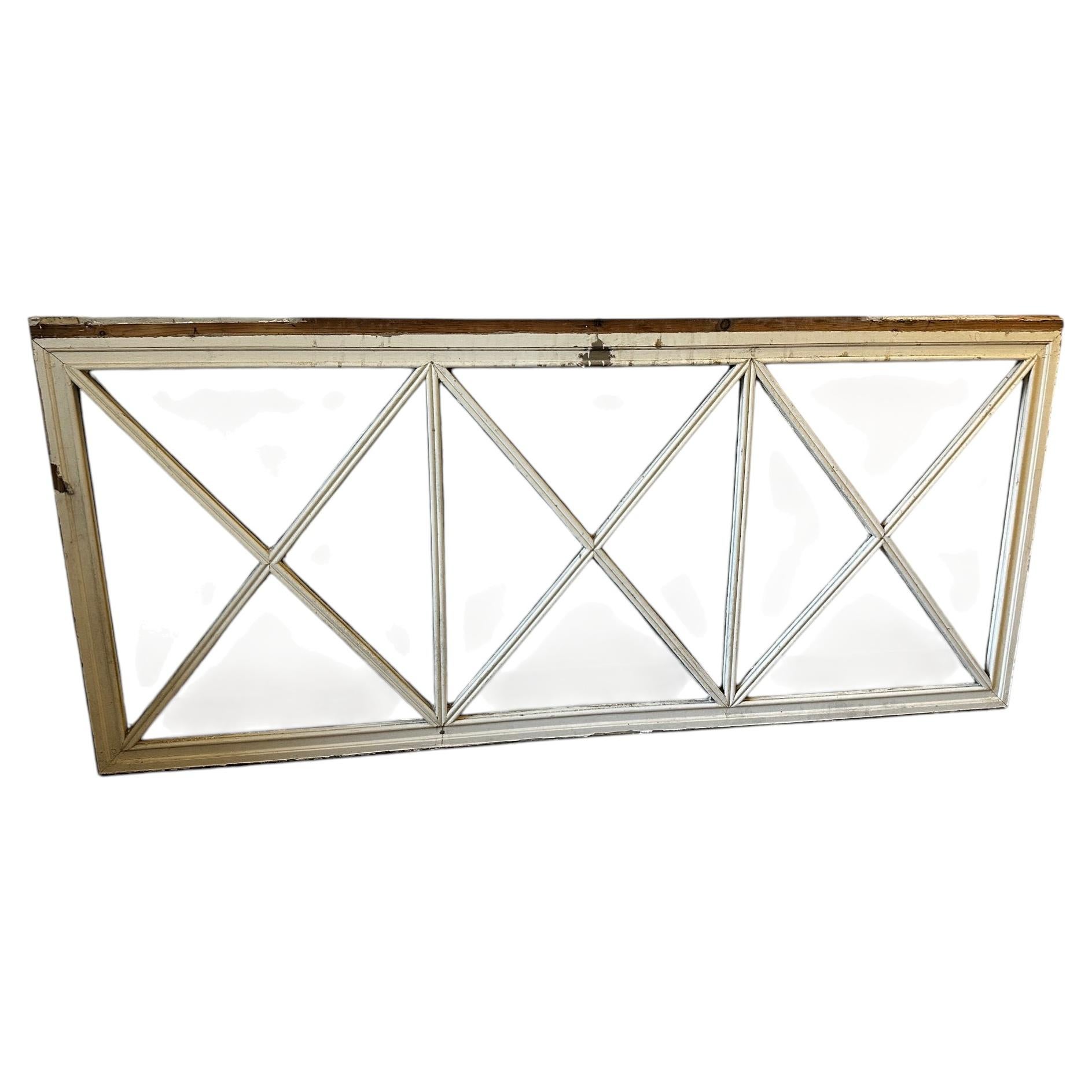 Large Antique French Interior Transom Window in Painted Wood and Glass For Sale