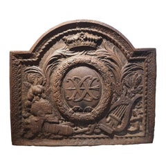 Large Antique French Iron Fireback, Nicolas Fouquet, Vaux-le-Vicomte 17th/18th C