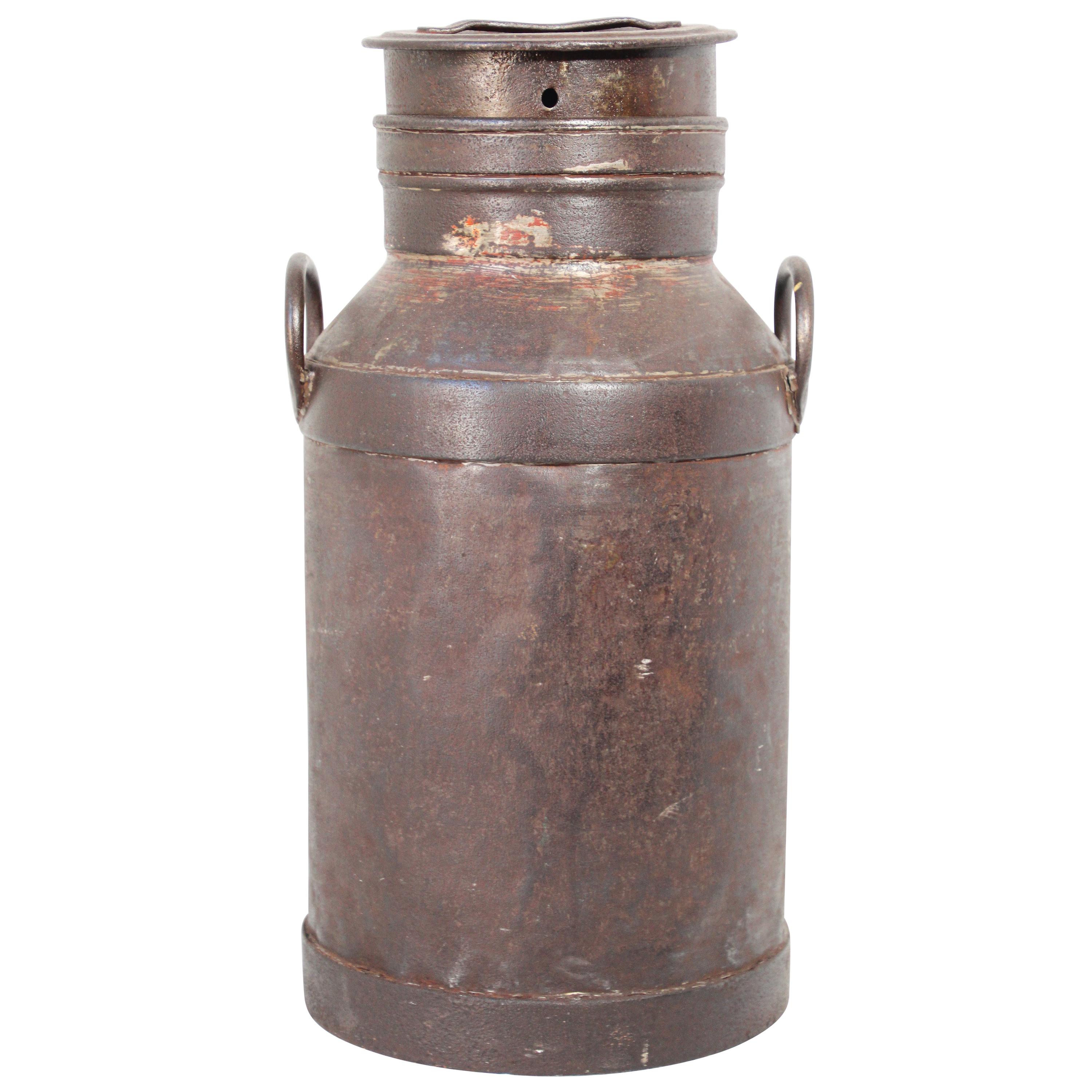Large Antique French Iron Milk Container, 19th Century