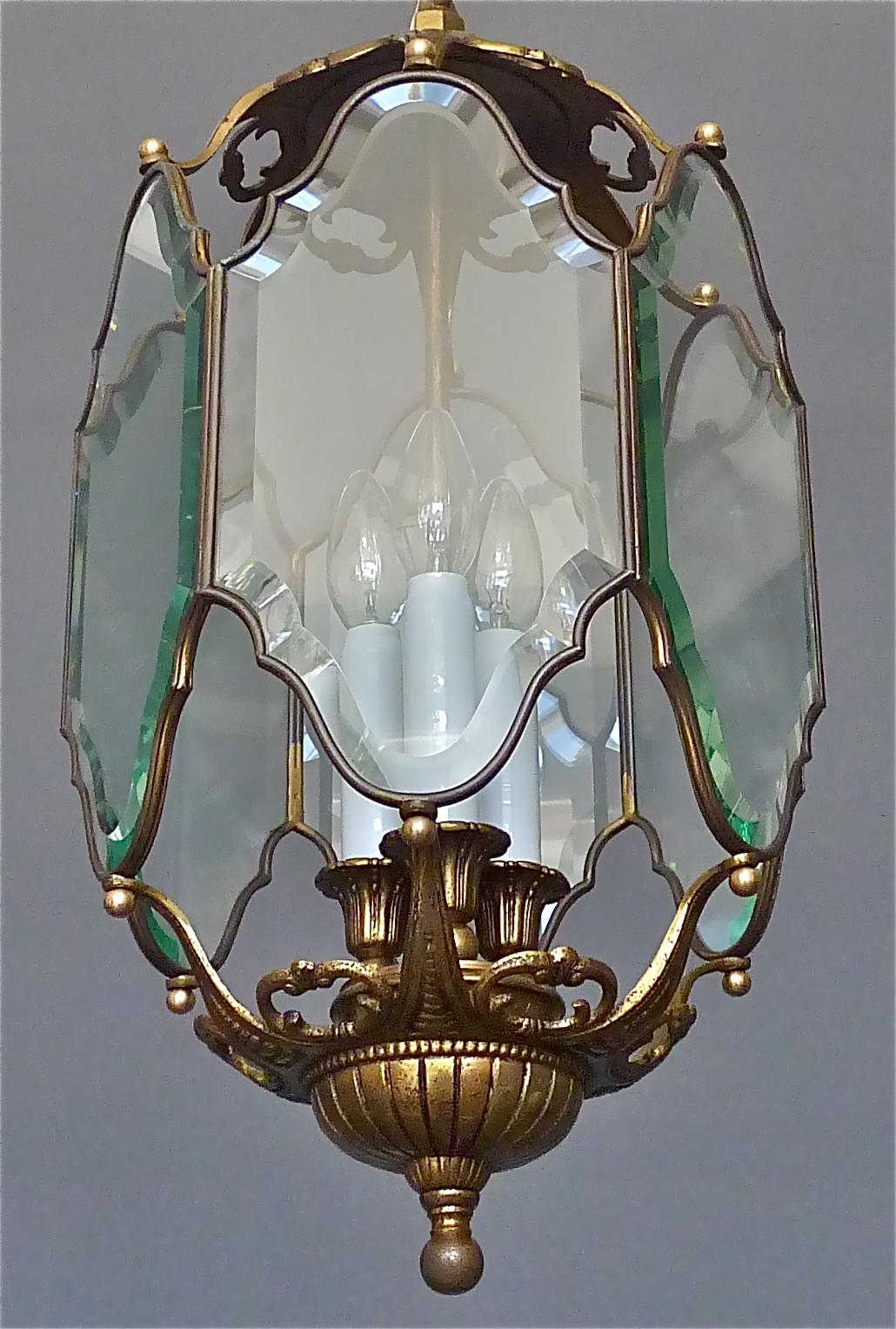Große antike französische Laternenlampe aus facettiertem Kristallglas, Bronze und Messing, 1880 - 1900 im Angebot 3