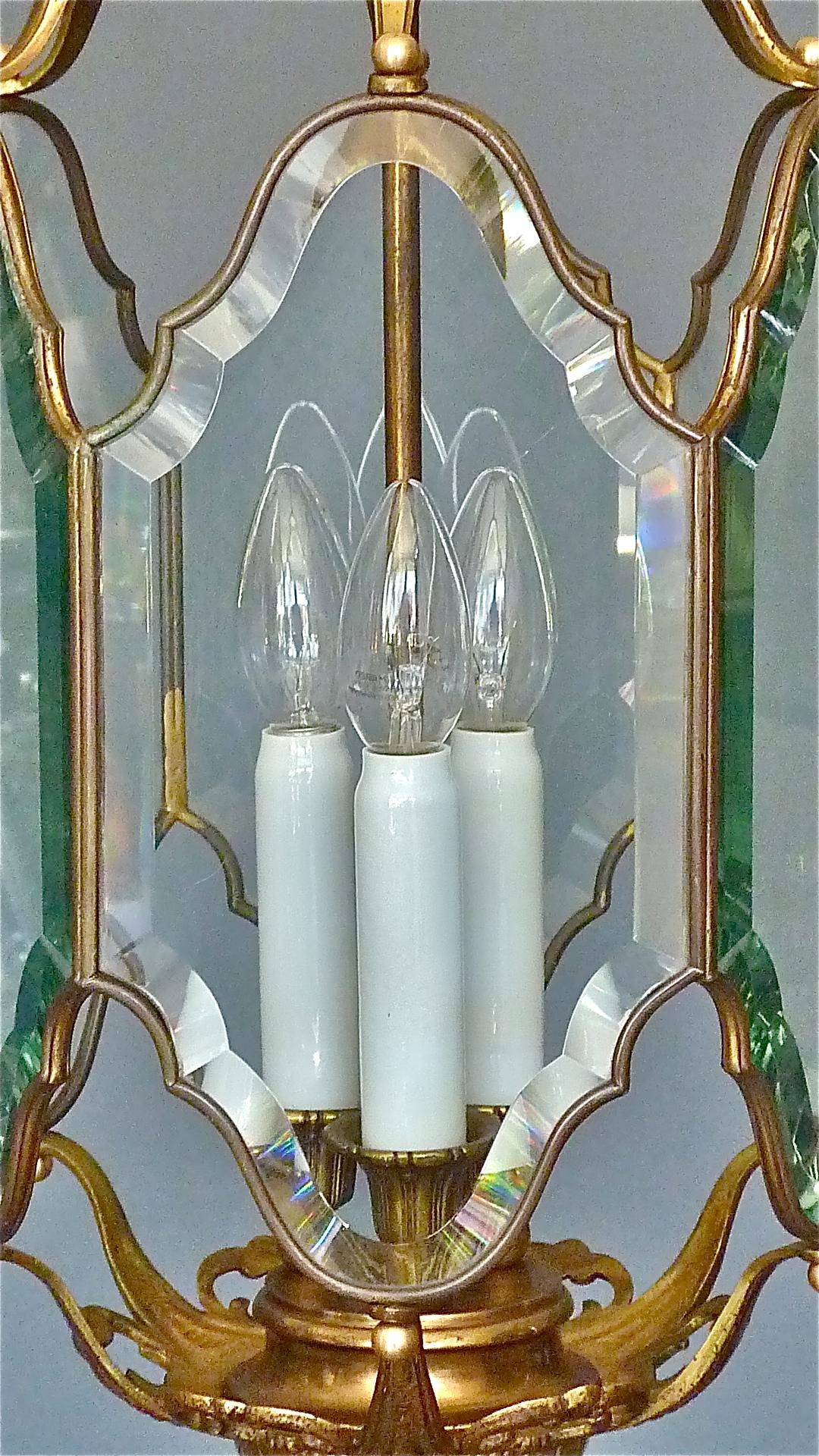 Grande lanterne française ancienne en cristal facetté verre bronze laiton 1880 - 1900 en vente 3