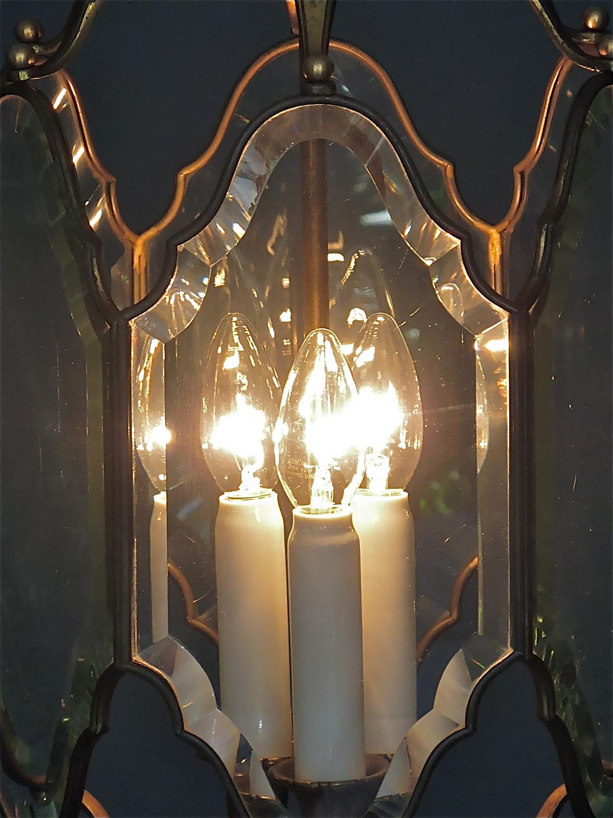 Große antike französische Laternenlampe aus facettiertem Kristallglas, Bronze und Messing, 1880 - 1900 im Angebot 5