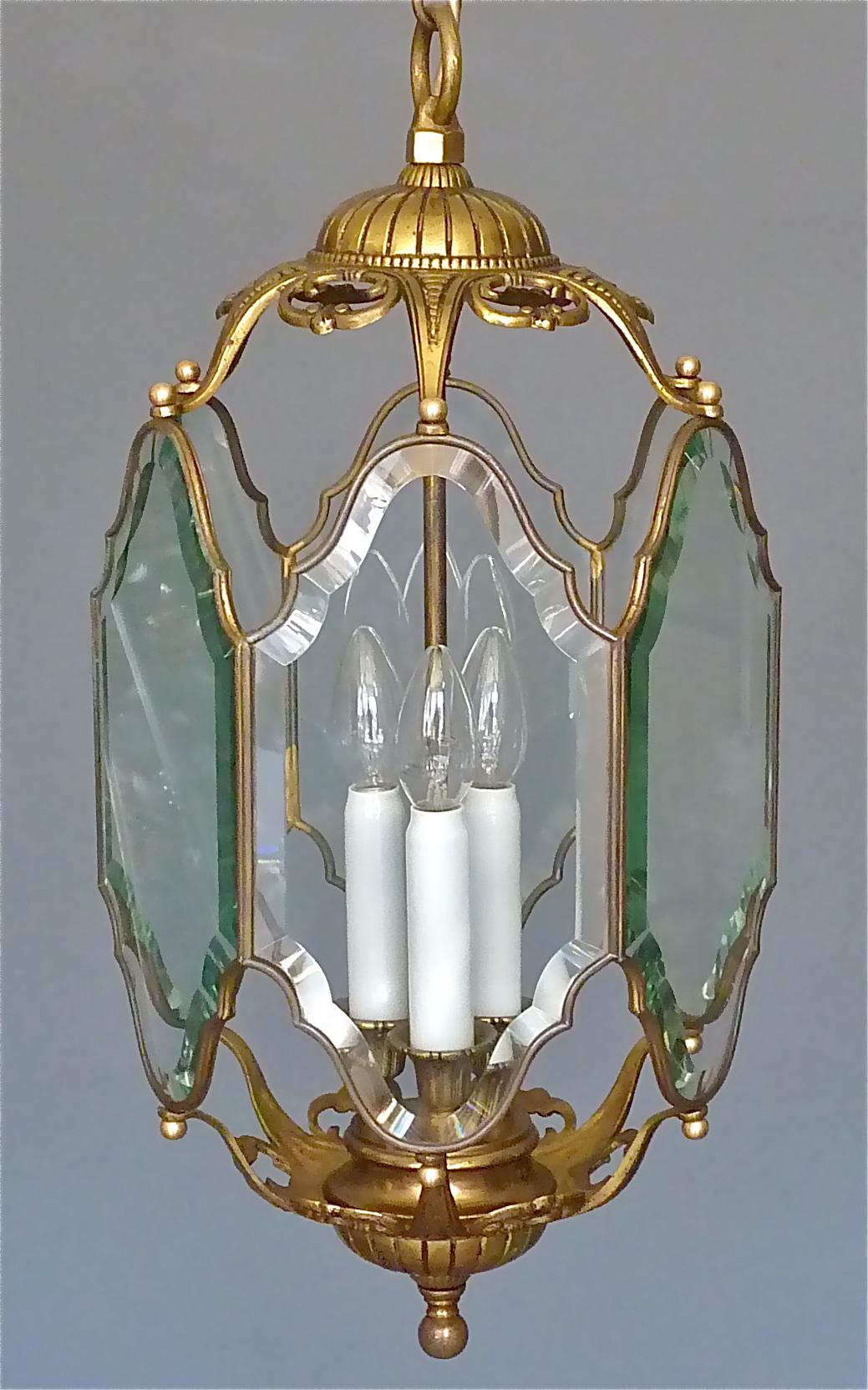 Belle Époque Grande lanterne française ancienne en cristal facetté verre bronze laiton 1880 - 1900 en vente