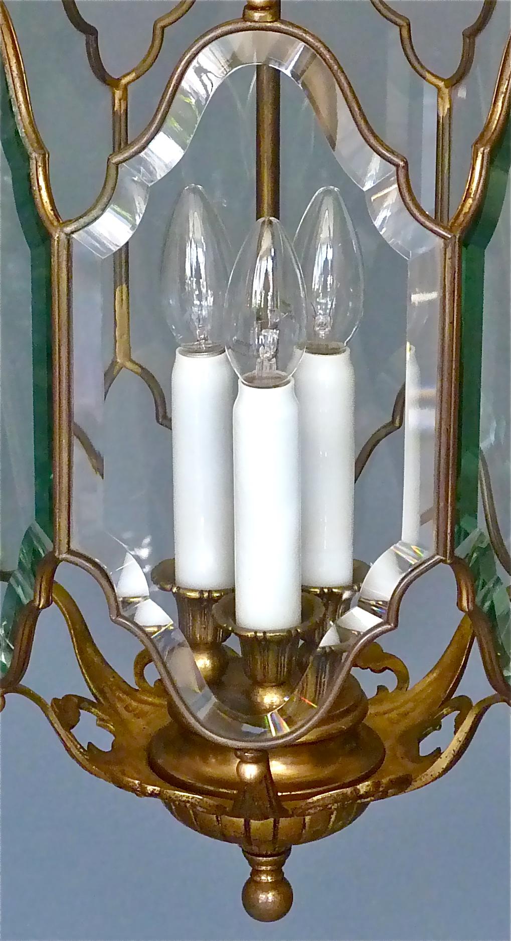 Français Grande lanterne française ancienne en cristal facetté verre bronze laiton 1880 - 1900 en vente
