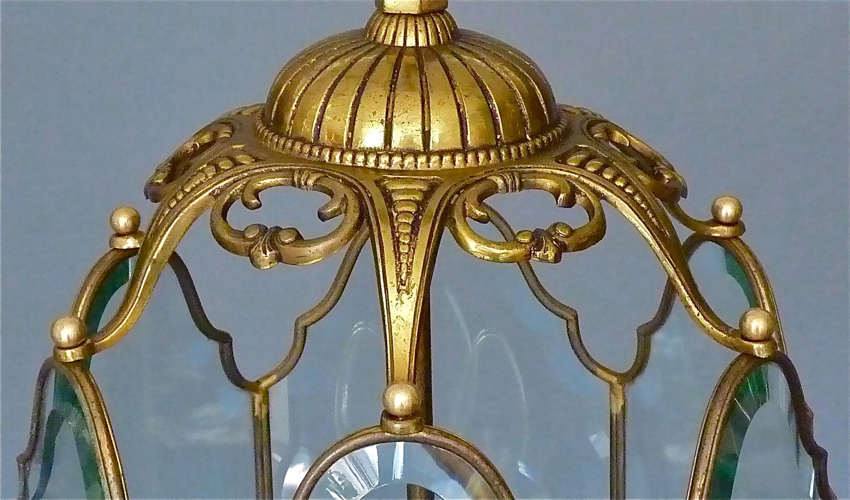 Große antike französische Laternenlampe aus facettiertem Kristallglas, Bronze und Messing, 1880 - 1900 (Facettiert) im Angebot