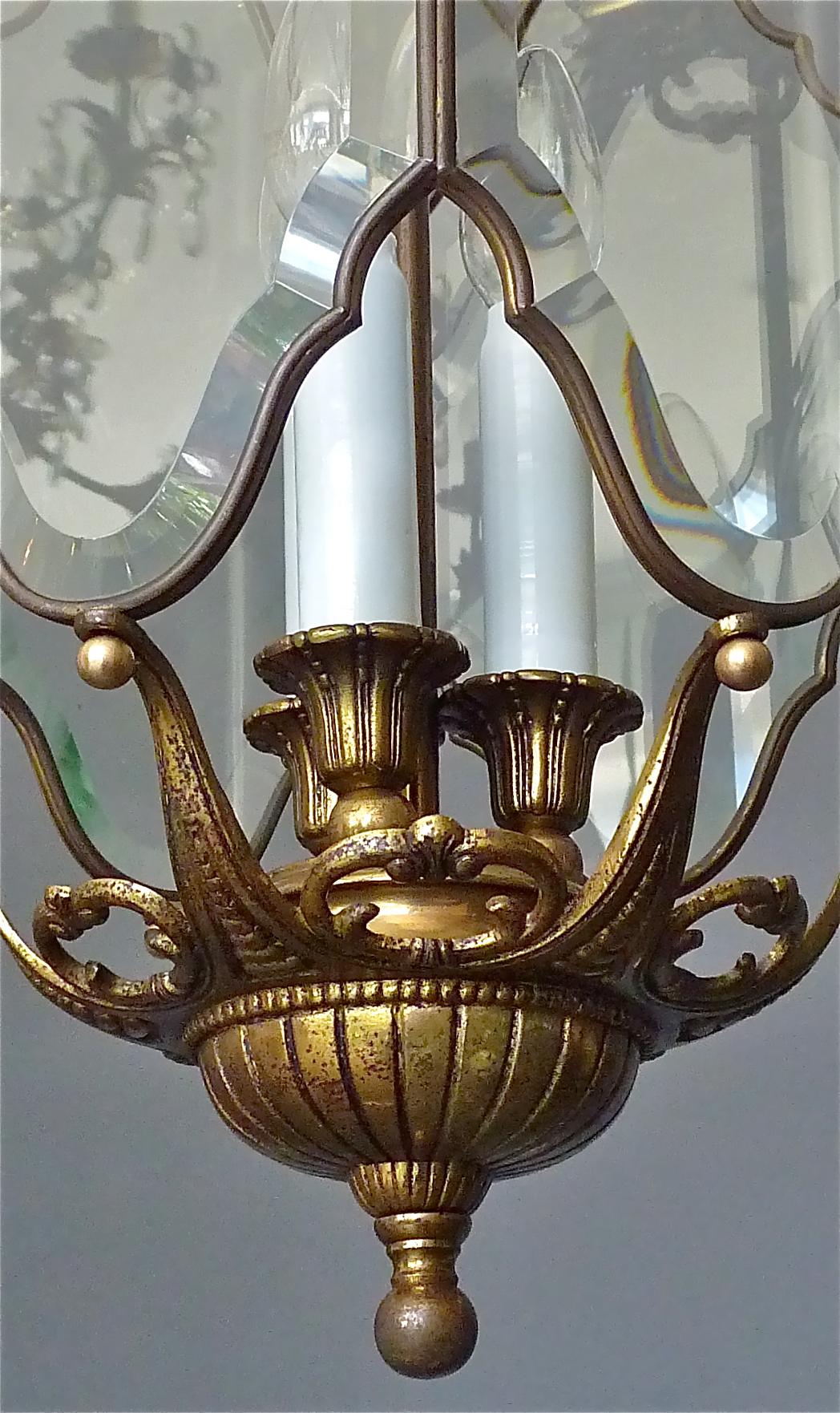 Grande lanterne française ancienne en cristal facetté verre bronze laiton 1880 - 1900 en vente 1
