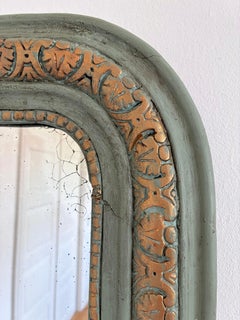 Large Antique French Louis Philippe Mirror – Green and Gold, Late 19th Century