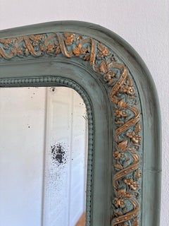 Large Antique French Louis Philippe Mirror – Green and Gold, Late 19th Century