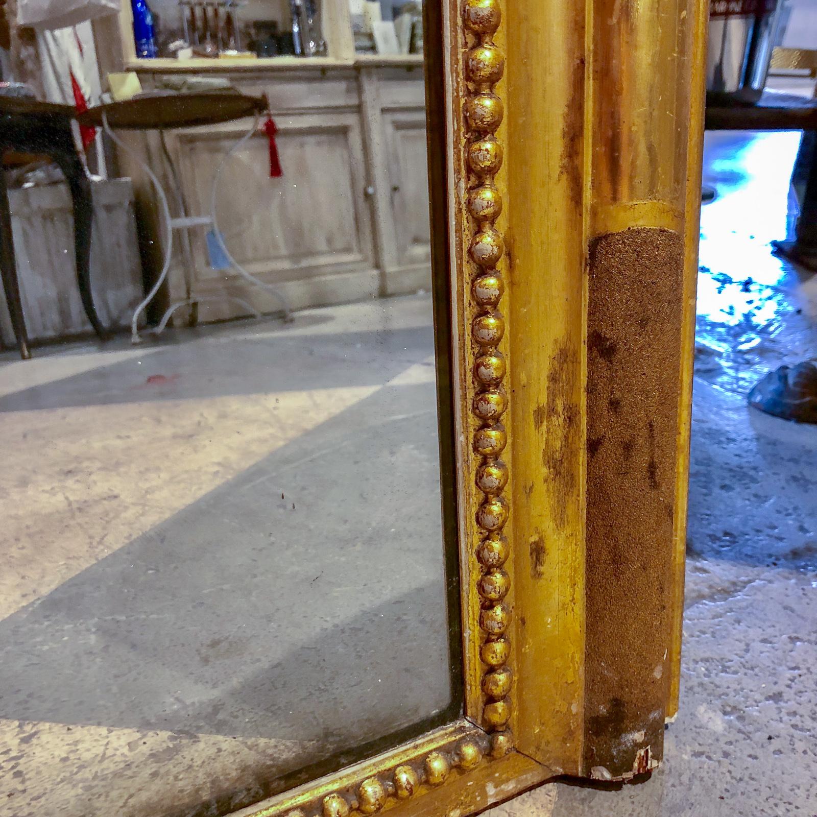 Large Antique French Louis Philippe Mirror with Textured Gilt Beaded Frame 14