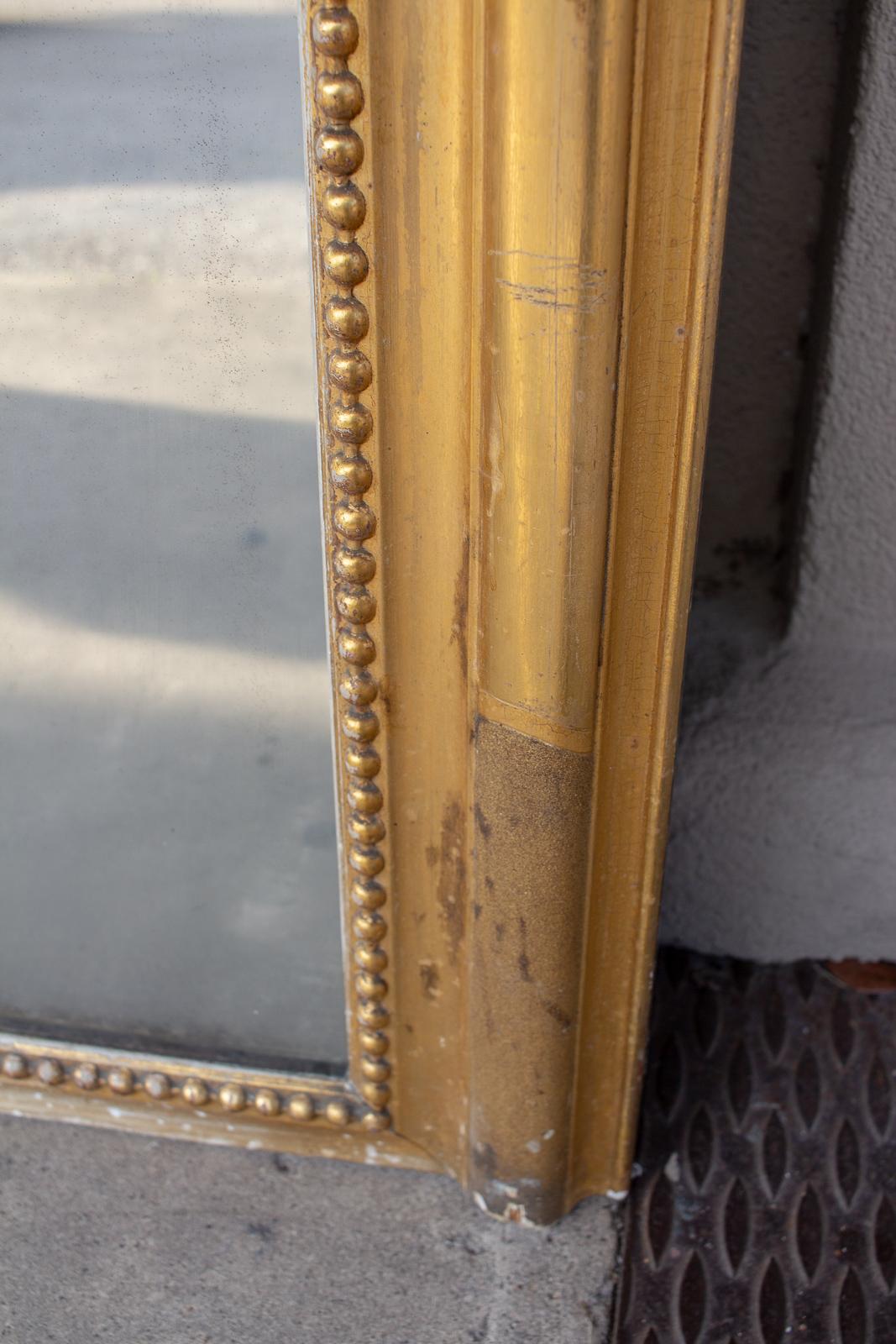 Large Antique French Louis Philippe Mirror with Textured Gilt Beaded Frame 1