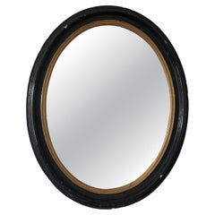 Large Antique French Louis Philippe Oval  Mirror – Black and Gold, Late 19th Cen