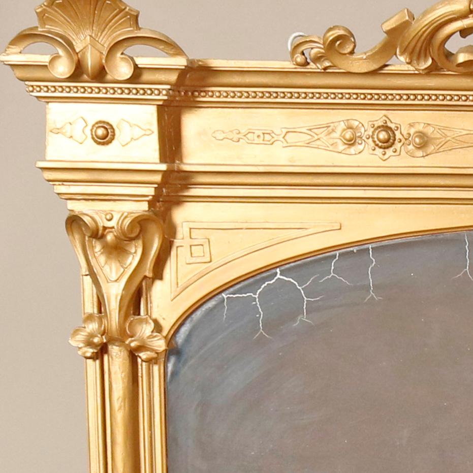 Large Antique French Louis XIV Giltwood over Mantel Mirror, 19th Century 7