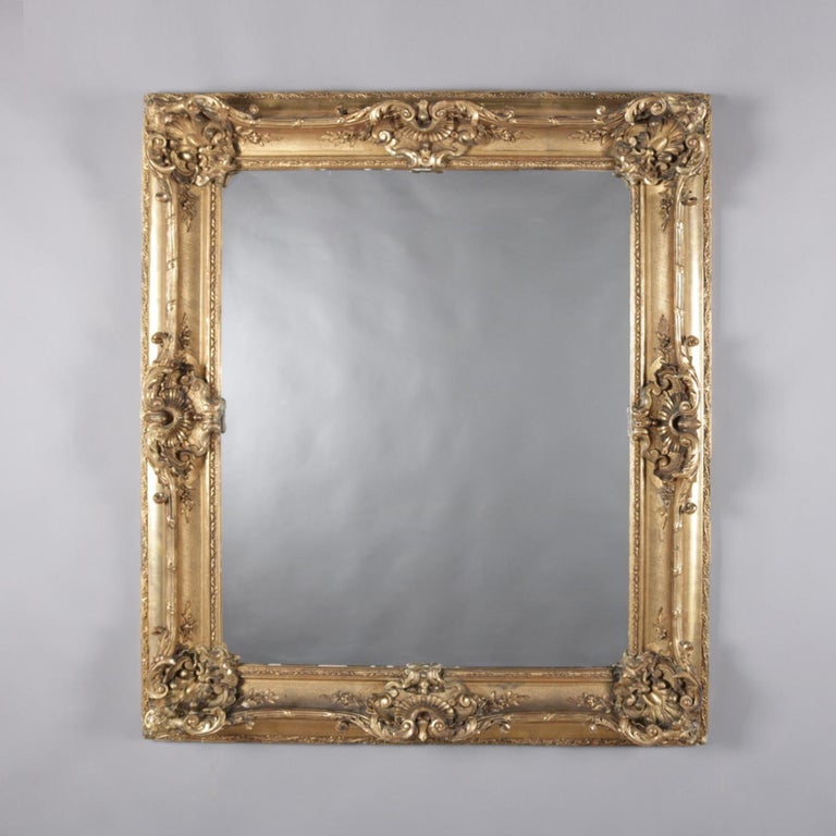 Large Antique French Louis Xiv Style Carved Giltwood Wall Mirror Large Antique French Louis Xiv Style Carved Giltwood Wall Mirror 19th Century For