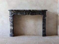 Large Antique French Louis XIV Style Mantlepiece in Gris des Pyrénées Marble