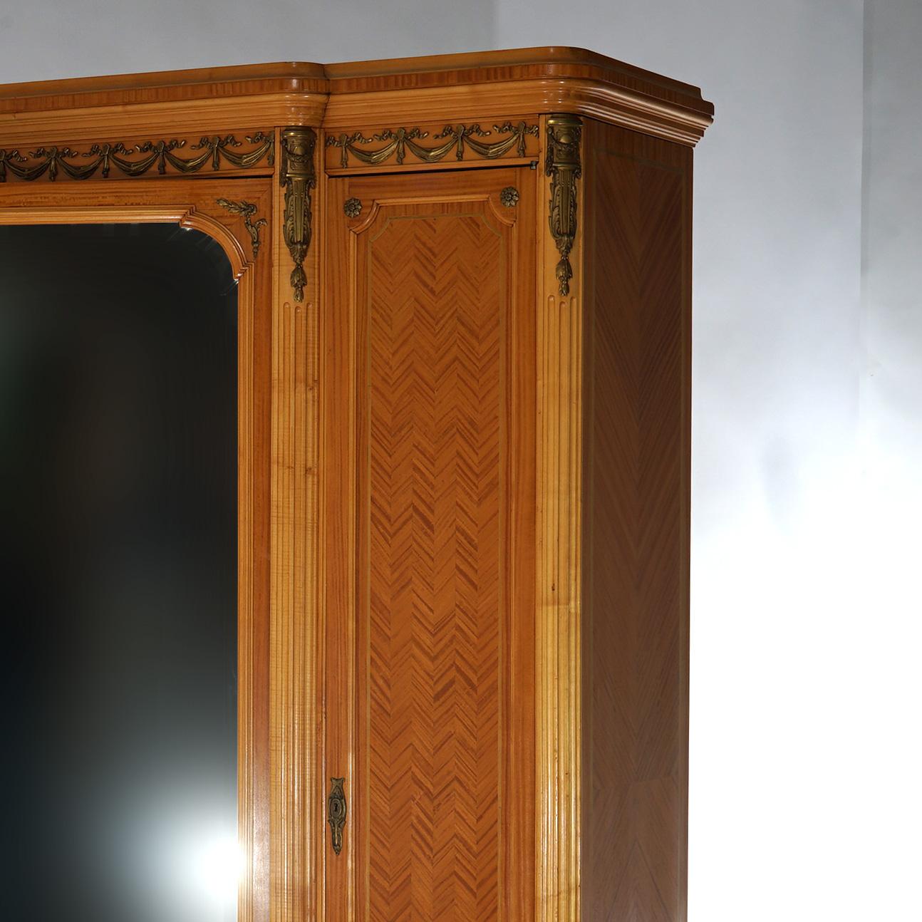 Large Antique French Louis XIV Style Satinwood & Ormolu Mirrored Armoire, C1890 For Sale 6