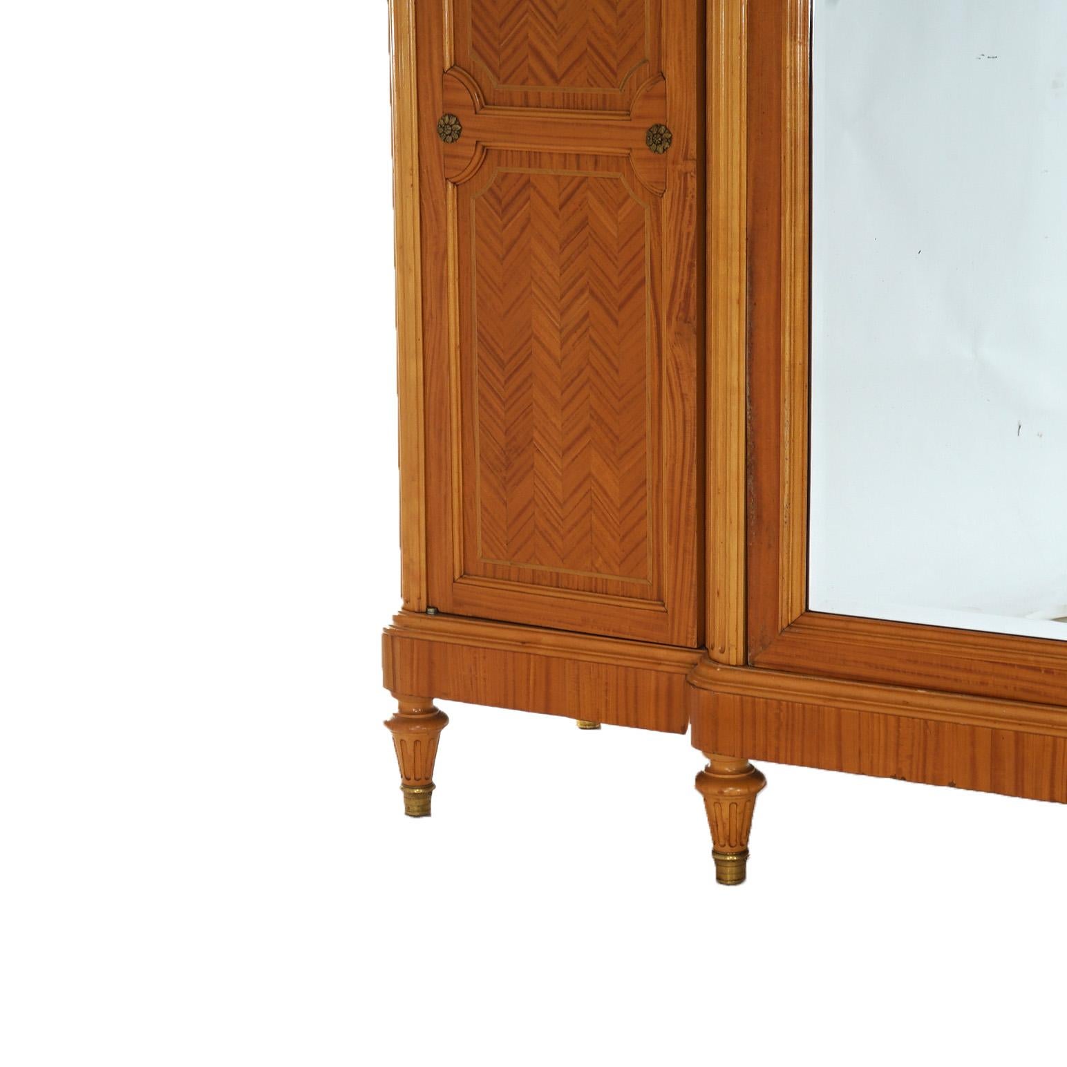 Large Antique French Louis XIV Style Satinwood & Ormolu Mirrored Armoire, C1890 For Sale 1