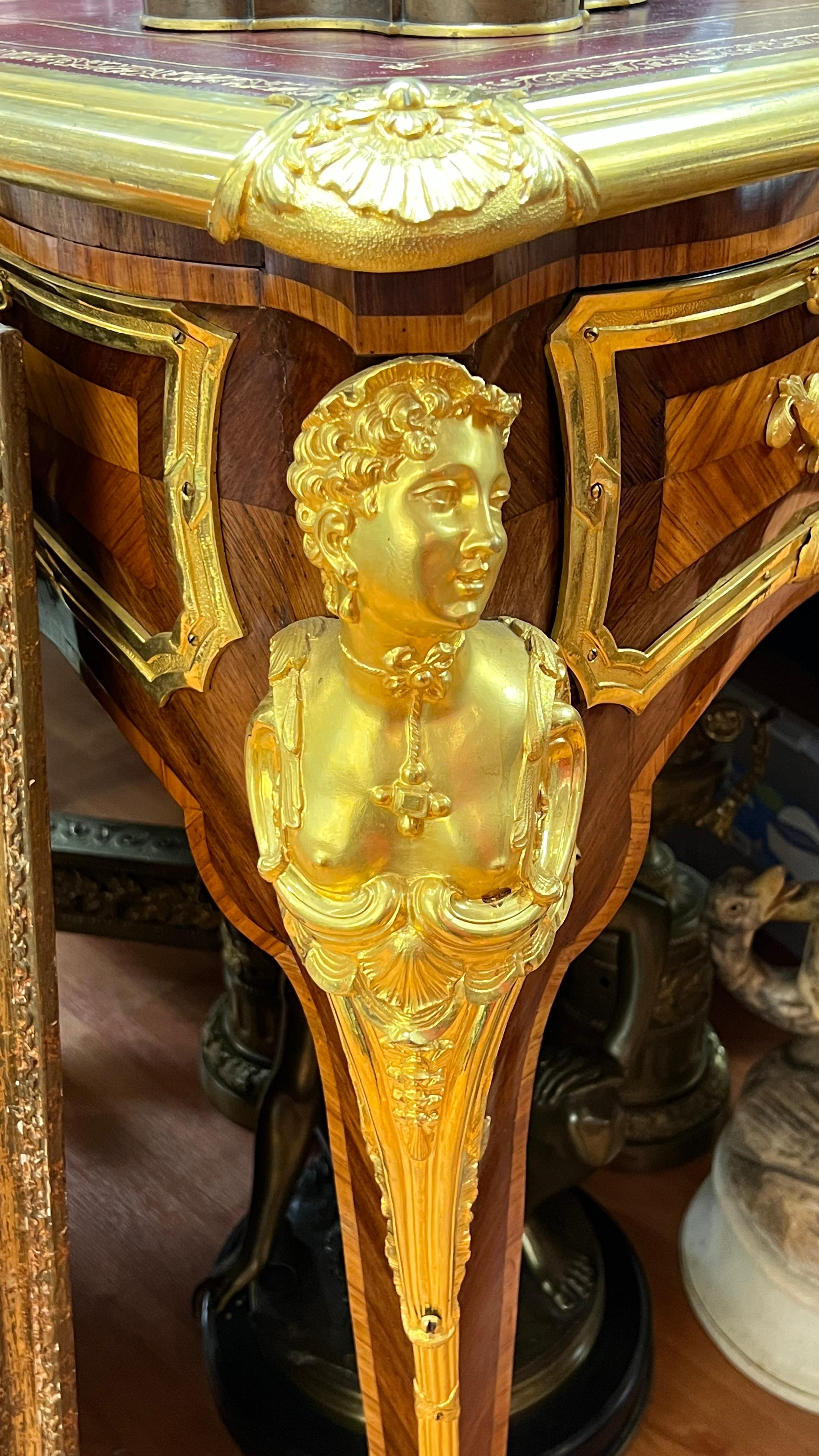 Large Antique French Louis XV Bureau Plat Desk After Charles Cressent For Sale 4