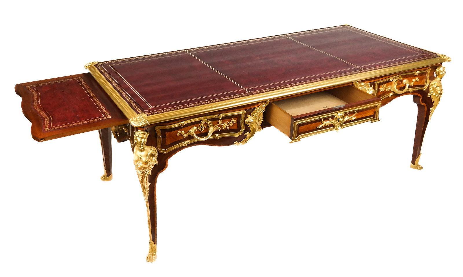 Gilt Large Antique French Louis XV Bureau Plat Desk After Charles Cressent For Sale