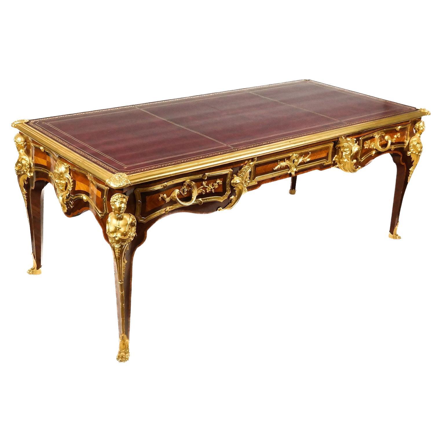 Large Antique French Louis XV Bureau Plat Desk After Charles Cressent For Sale