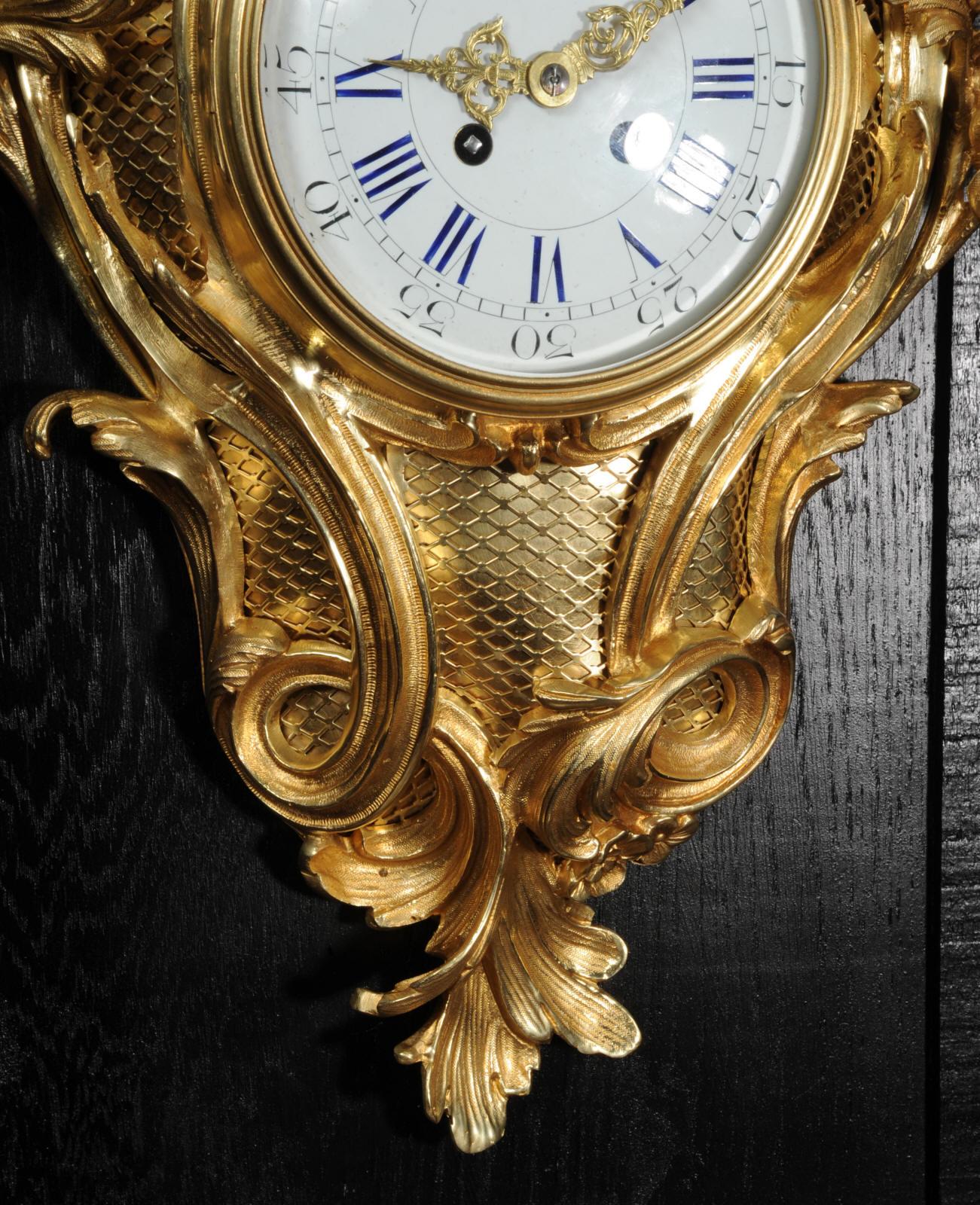 Large Antique French Louis XV Ormolu Rococo Cartel Wall Clock For Sale 7