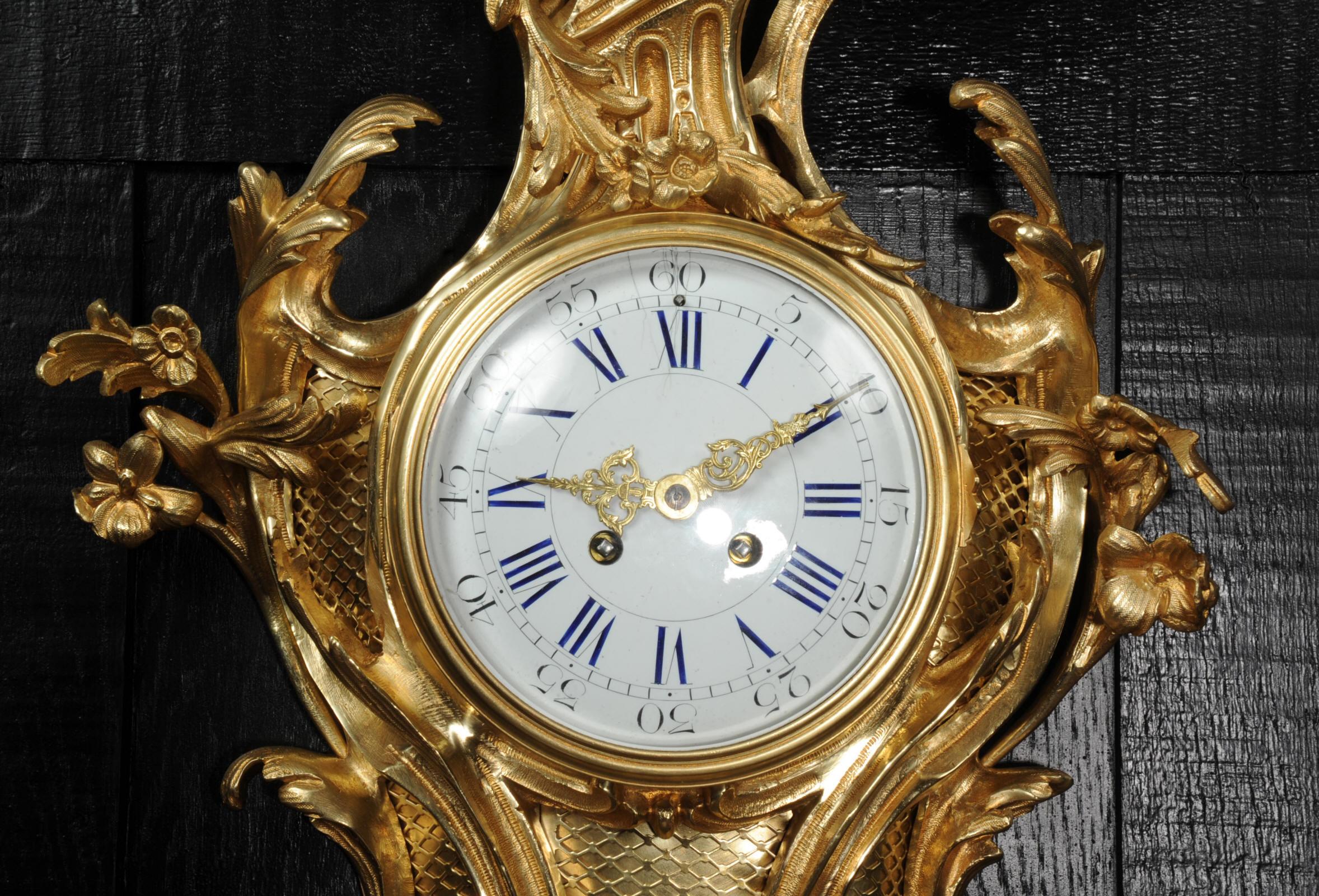 Large Antique French Louis XV Ormolu Rococo Cartel Wall Clock For Sale 8