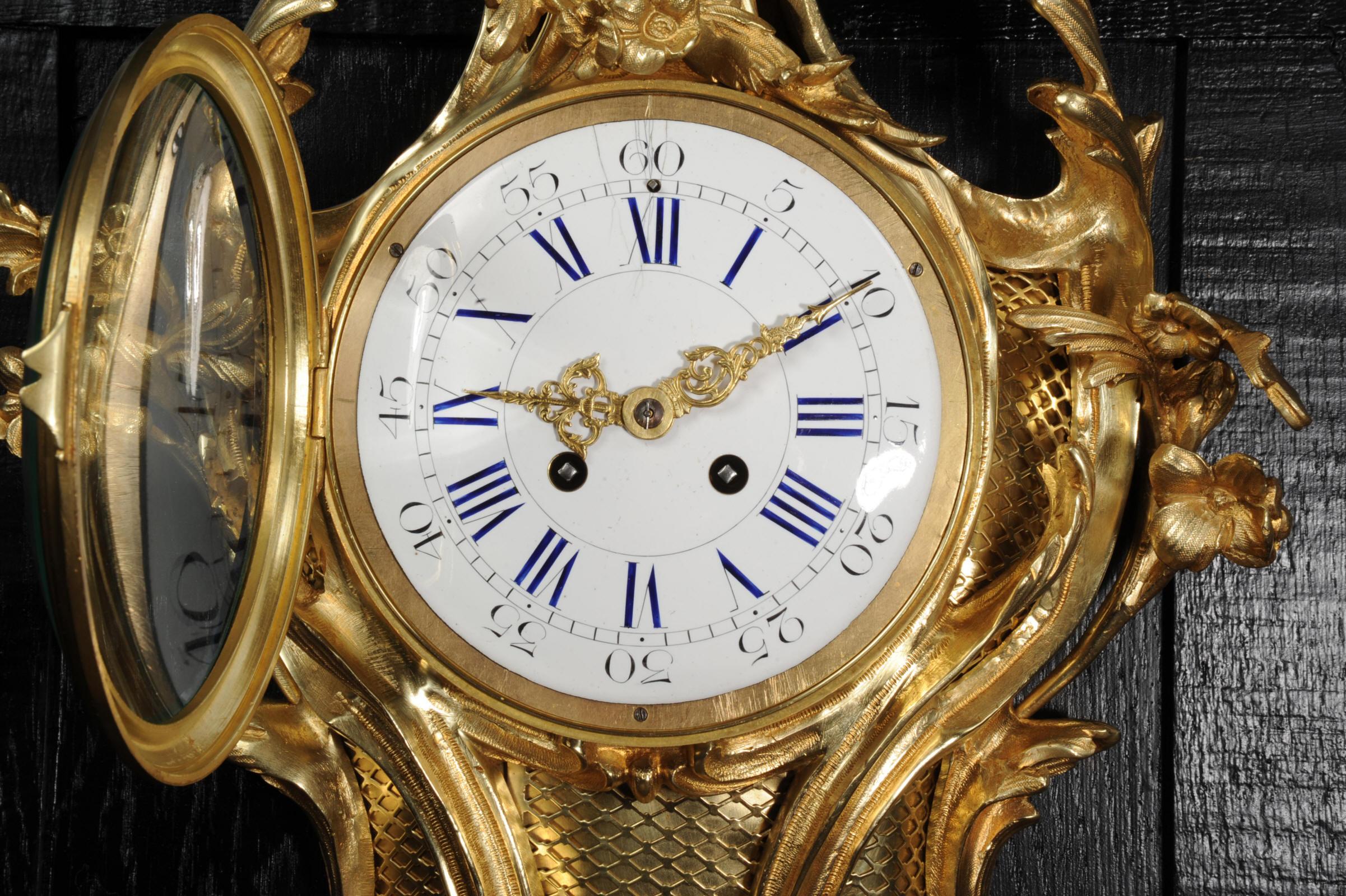 Large Antique French Louis XV Ormolu Rococo Cartel Wall Clock For Sale 9