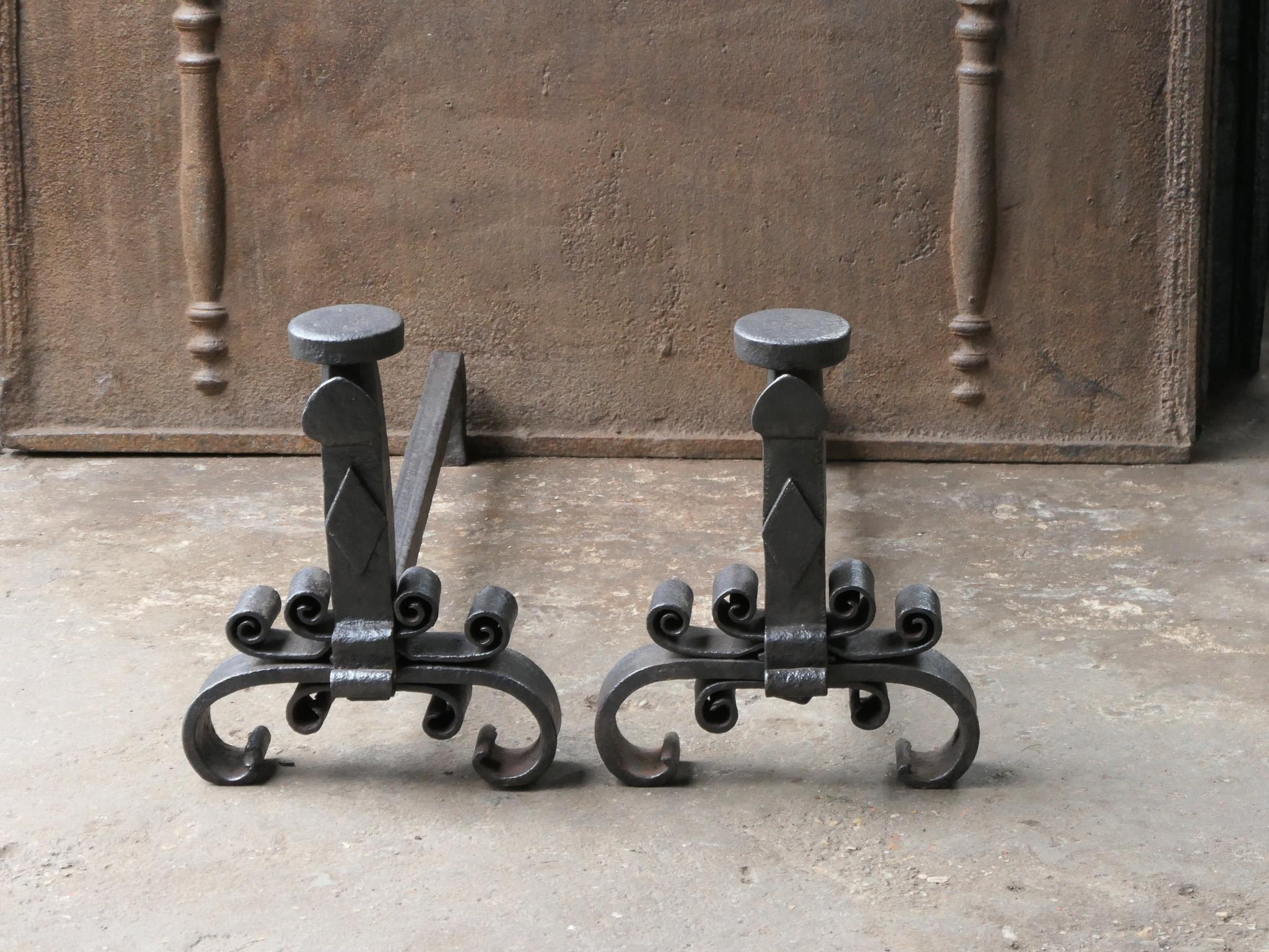 Large Antique French Louis XV Period Fire Andirons, 18th Century  In Good Condition For Sale In Amerongen, NL
