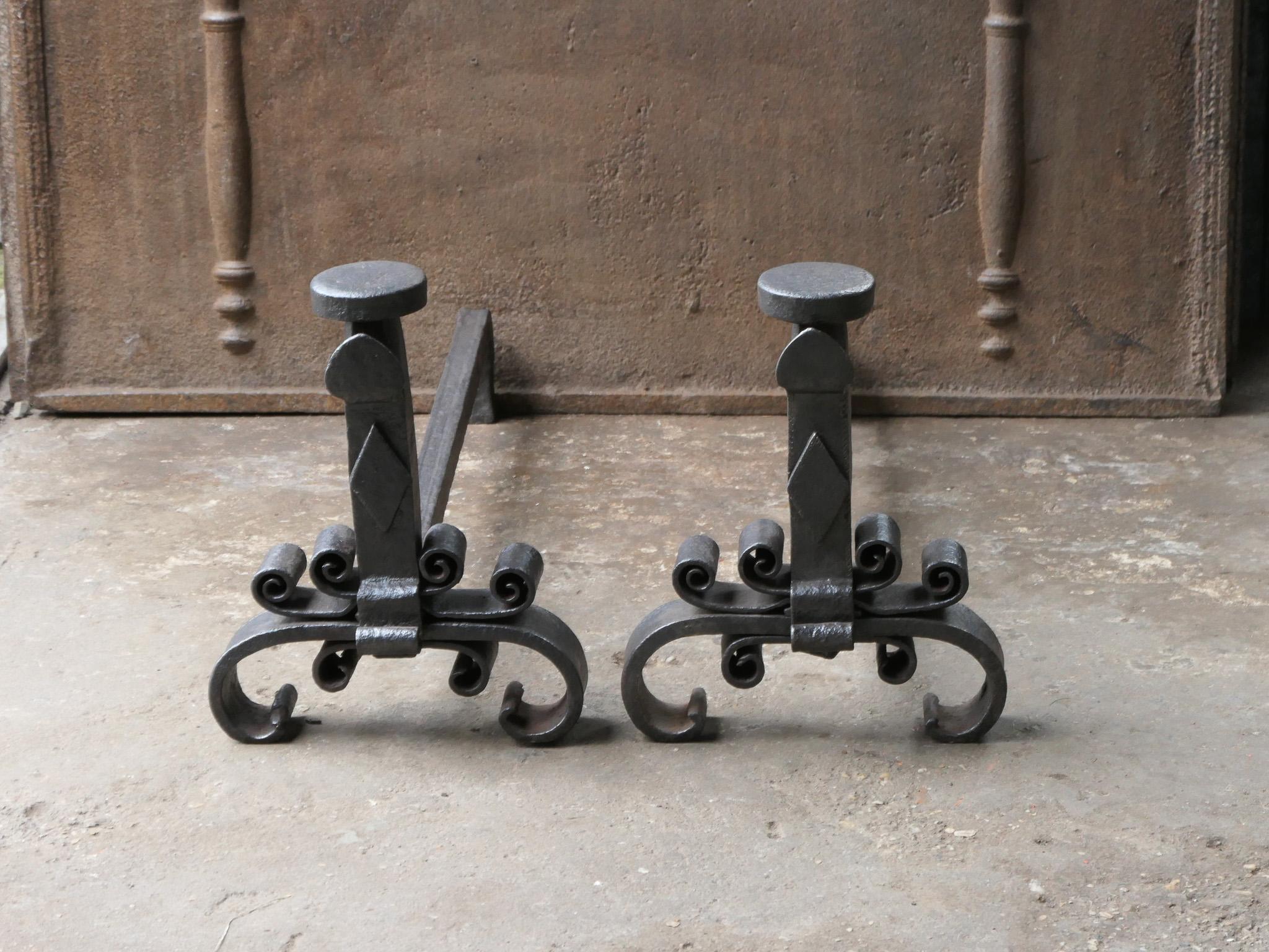 18th Century and Earlier Large Antique French Louis XV Period Fire Andirons, 18th Century  For Sale