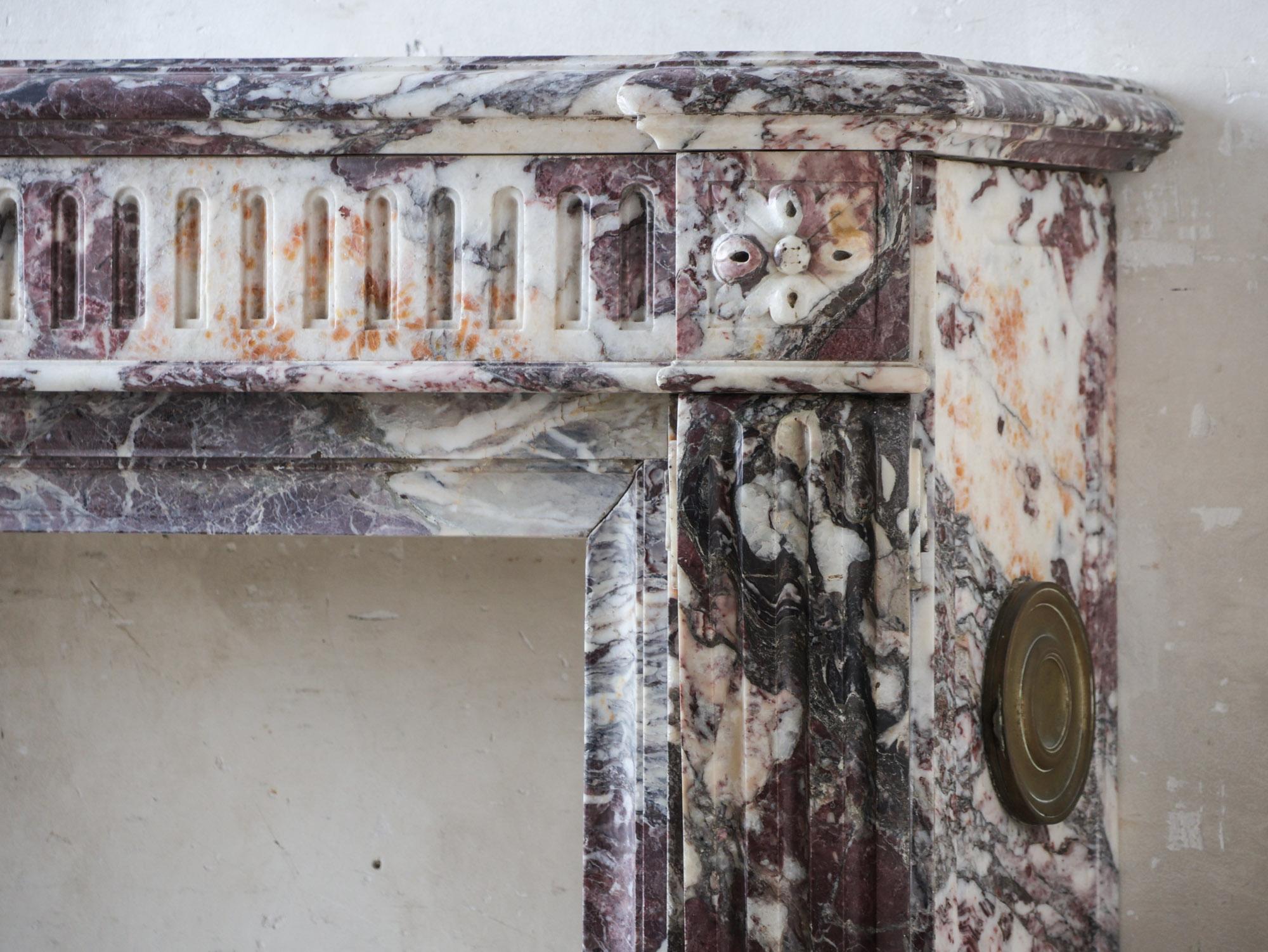 Large Antique French Louis XVI fireplace in Exceptional Fleur de Pêche marble For Sale 10