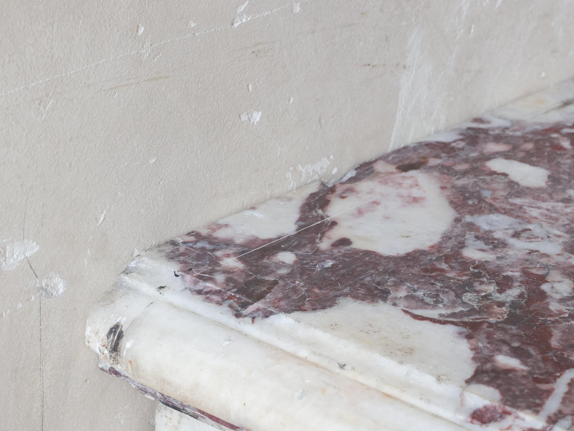Large Antique French Louis XVI fireplace in Exceptional Fleur de Pêche marble For Sale 3