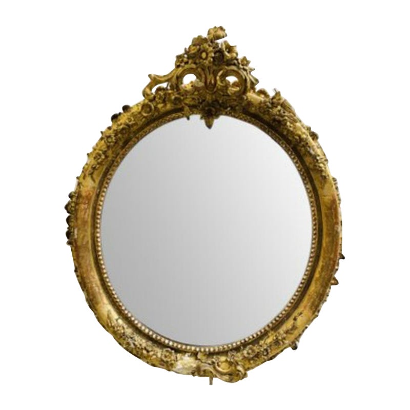 Large Antique French Louis XVI Gilded Wood Mirror, 1890s
