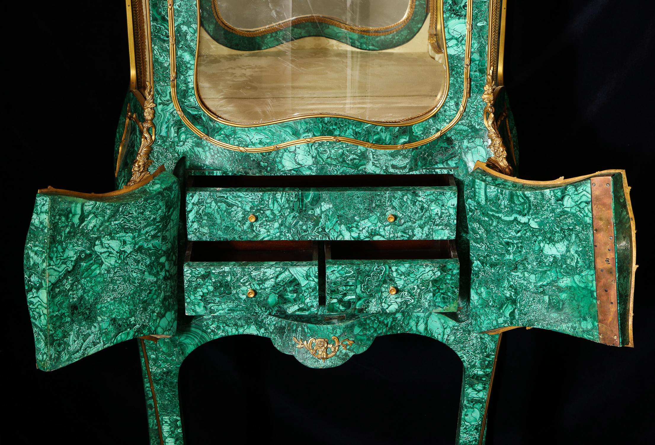 Large Antique French Louis XVI Gilt Bronze-Mounted Malachite Vitrine Cabinet For Sale 2