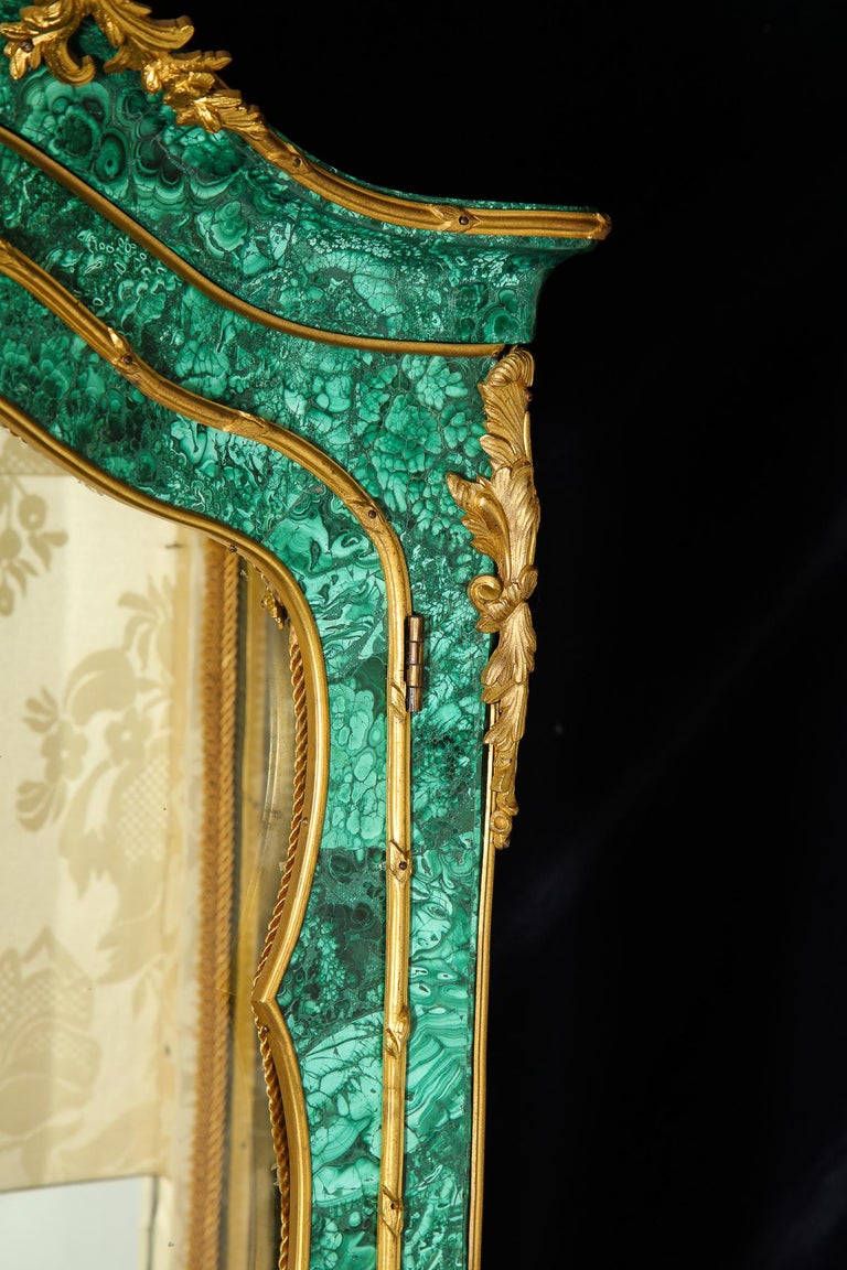 Large Antique French Louis XVI Gilt Bronze-Mounted Malachite Vitrine Cabinet For Sale 5