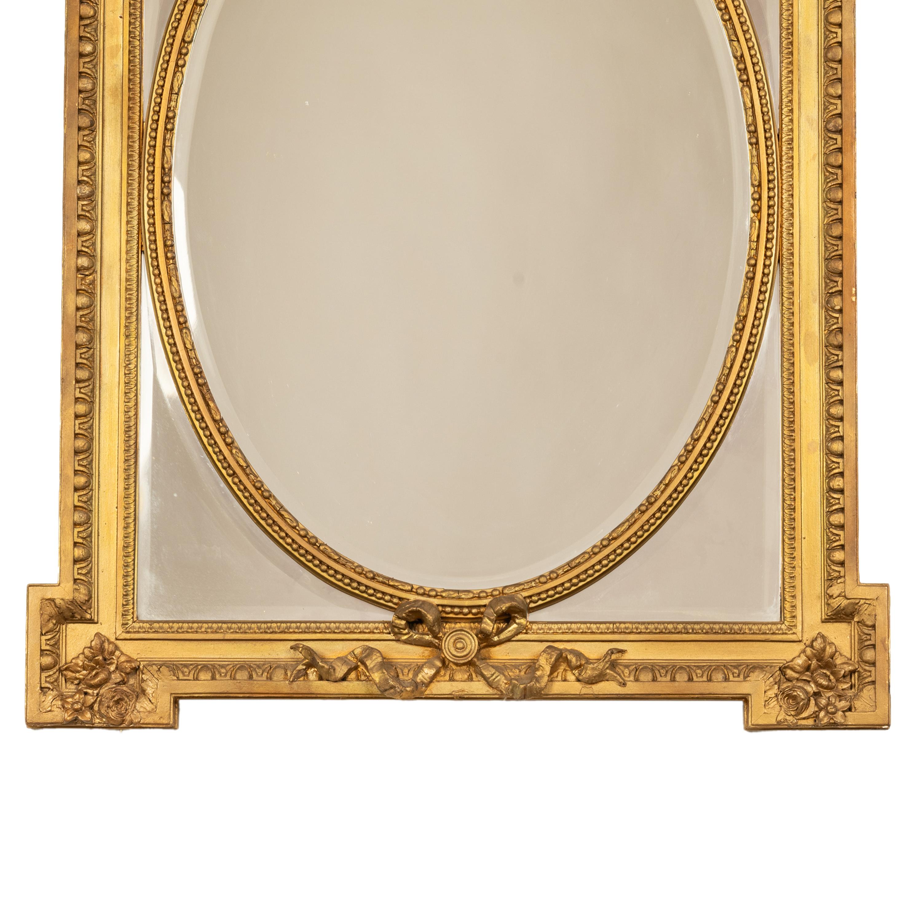 Grande Antique French Louis XVI Giltwood Gilt Composition Mirror Lovebirds 1870 In condizioni buone a Portland, OR