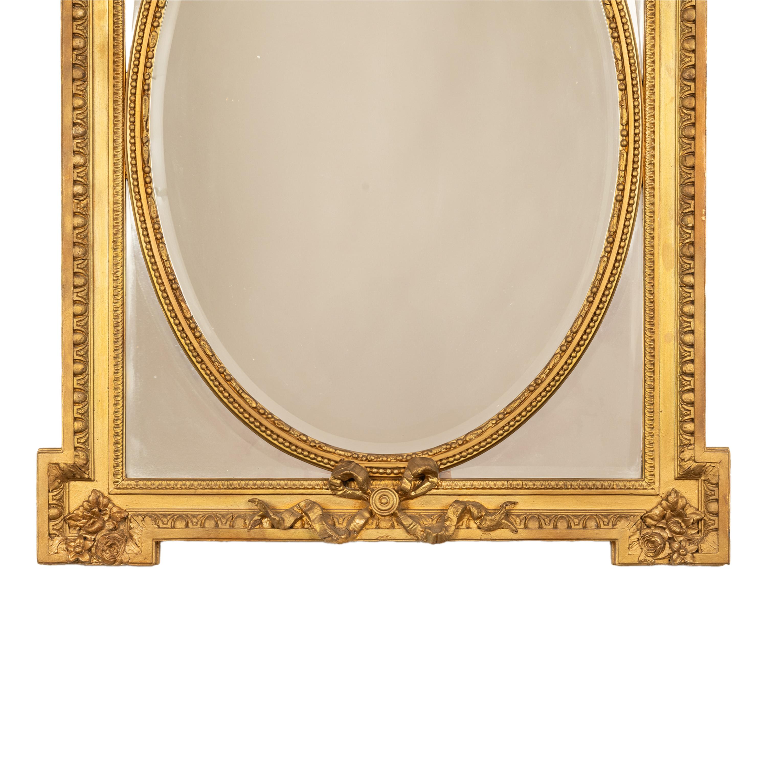 Gesso Grande Antique French Louis XVI Giltwood Gilt Composition Mirror Lovebirds 1870