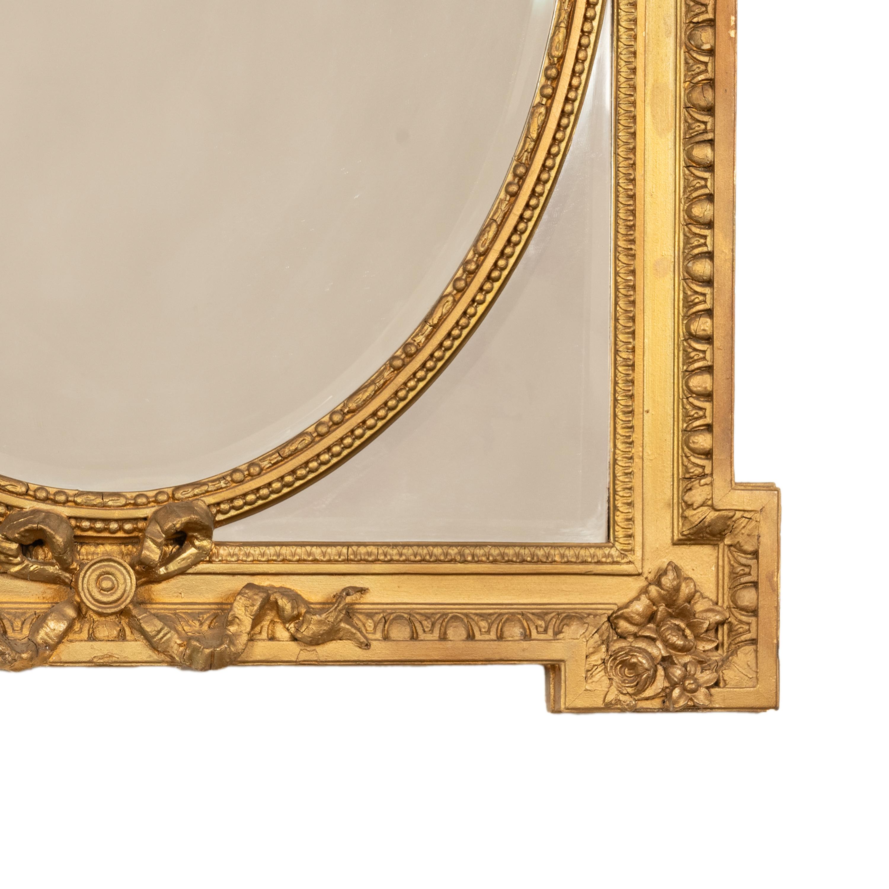 Grande Antique French Louis XVI Giltwood Gilt Composition Mirror Lovebirds 1870 1