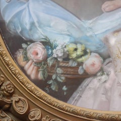 Large Antique French Louis XVI Pastel Portrait Of A Nobel Woman C1870