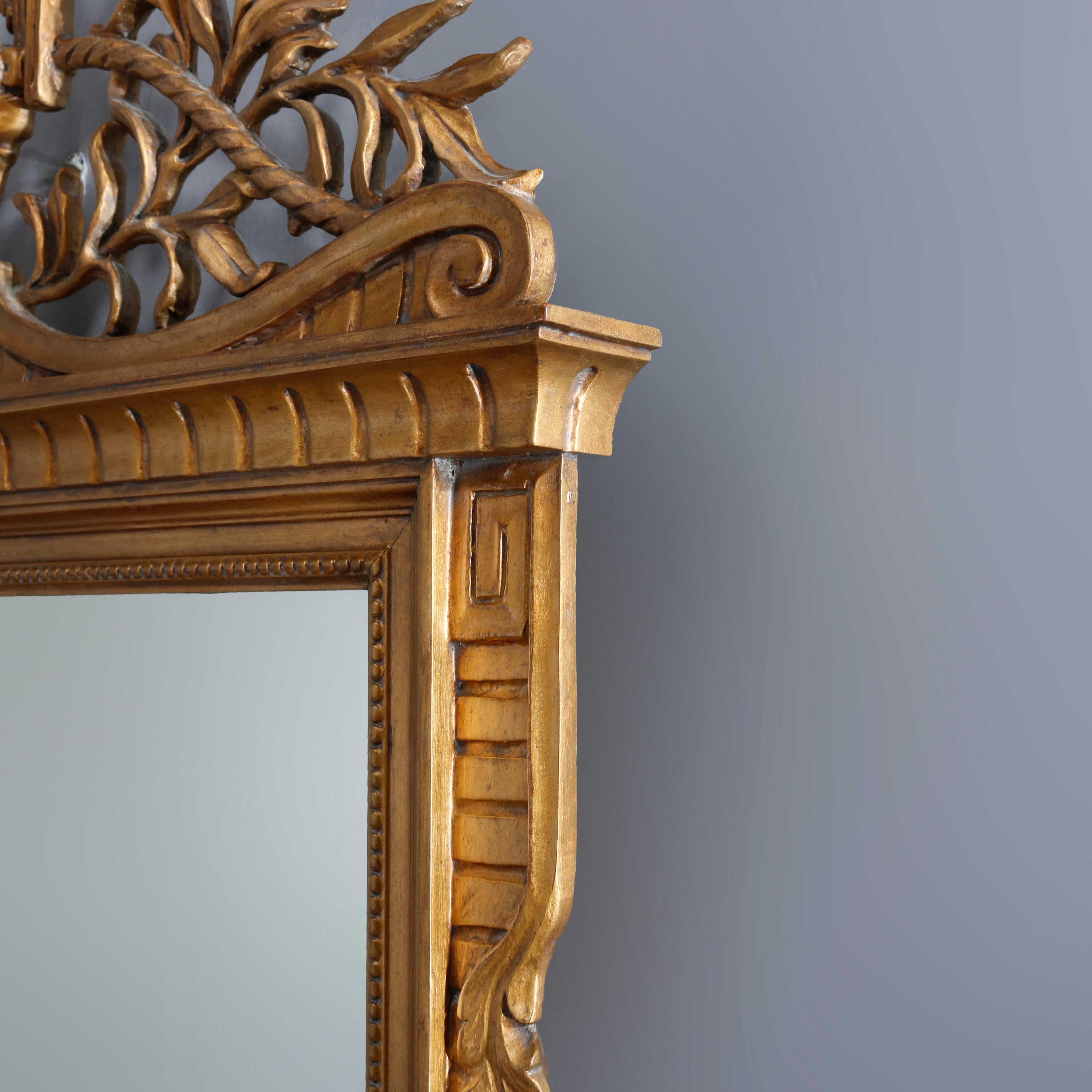 Large Antique French Louis XVI Style Carved Giltwood Wall Mirror, 20th Century 2