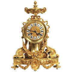 Large Antique French Louis XVI Style Gilt Bronze Drum Head Clock