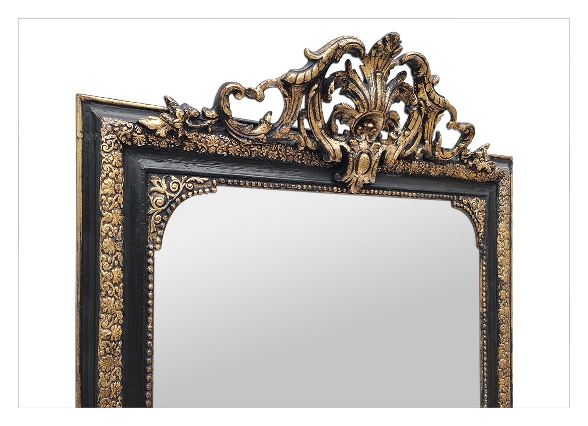 Large Antique French Mirror, Giltwood & Black Colors, circa 1860 In Good Condition For Sale In Paris, FR
