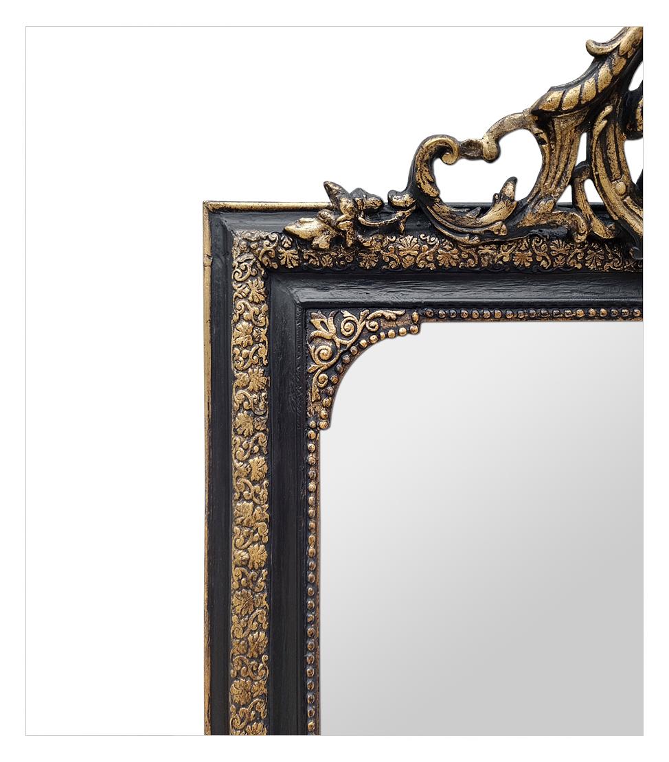 Mid-19th Century Large Antique French Mirror, Giltwood & Black Colors, circa 1860 For Sale