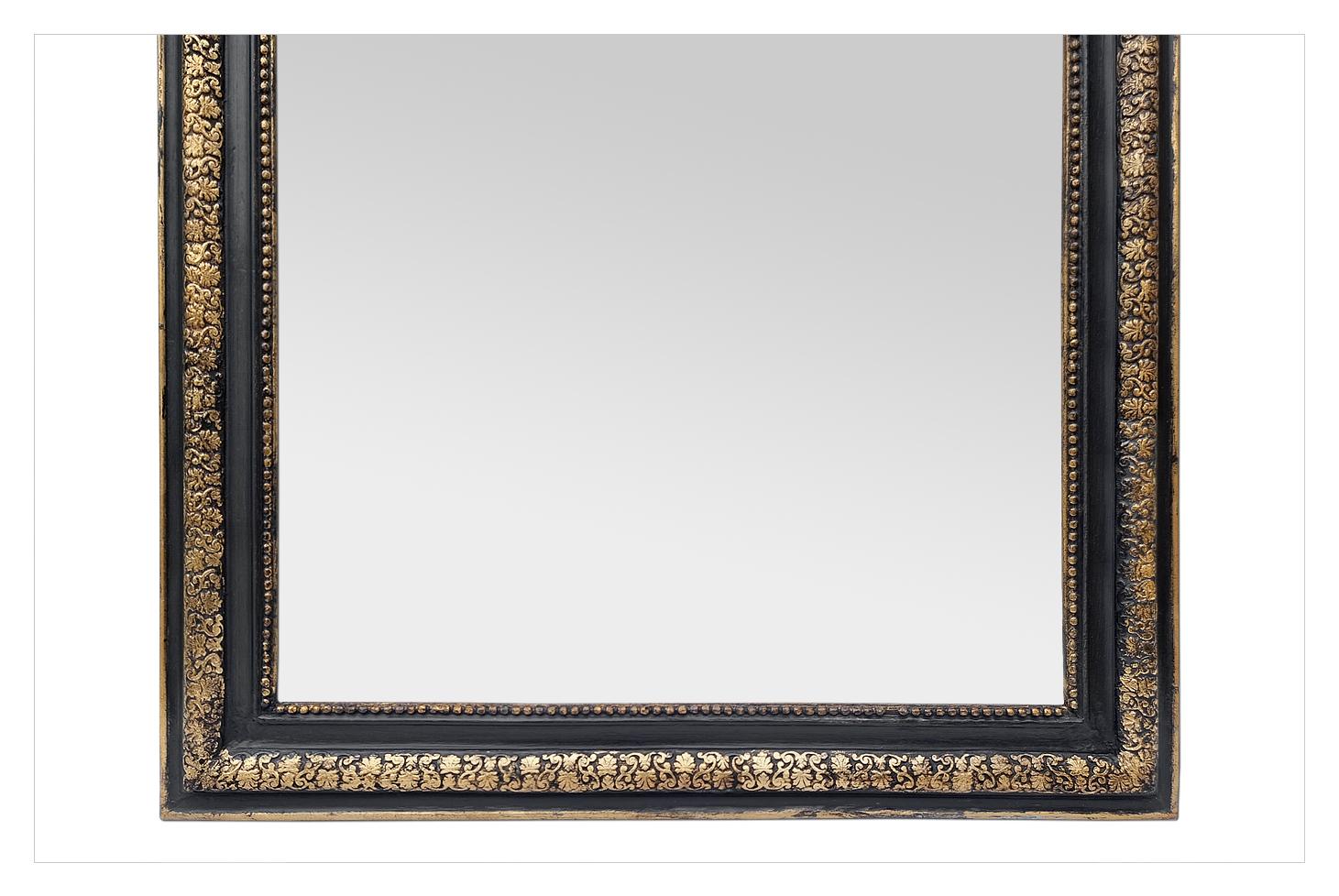Large Antique French Mirror, Giltwood & Black Colors, circa 1860 For Sale 1