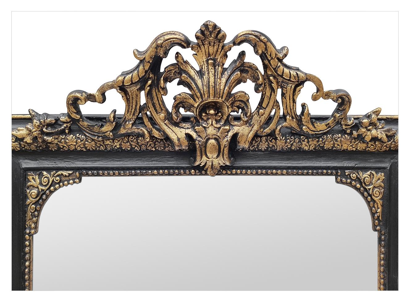 Large Antique French Mirror, Giltwood & Black Colors, circa 1860 For Sale 2