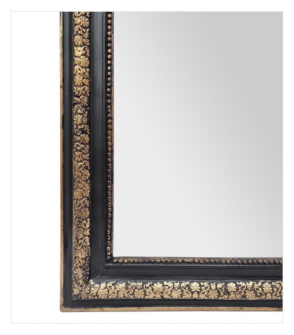 Großer antiker französischer Spiegel, vergoldetes Holz und schwarze Farben, um 1860 im Angebot 1