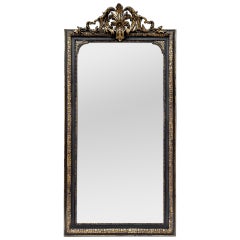 Large Antique French Mirror, Giltwood & Black Colors, circa 1860
