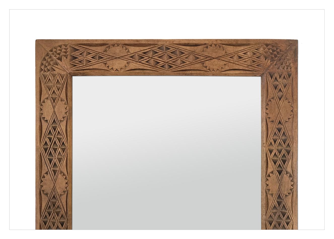 Hand-Carved Large Antique French Mirror In Carved Wood, Oriental Style, circa 1920 For Sale